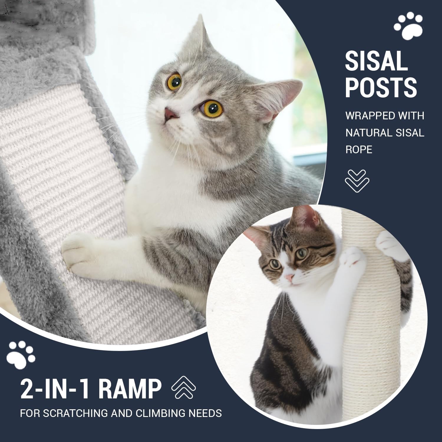Allewie 68 Inches Cat Tree/House and Towers for Big Feline/Scratching Post/Multi-Level Large Kitty Climbing Tree with Condo/Light Grey - Image 4