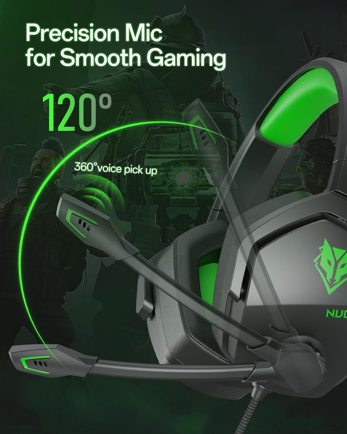 NUBWO N16 Gaming Headset for Xbox, PS5, PS4, PC, NS, Mac - Over Ear Headphones with Microphone, Stereo Sound, Wired Xbox Headet with 3.5mm Audio Jack (Black Green) - Image 5