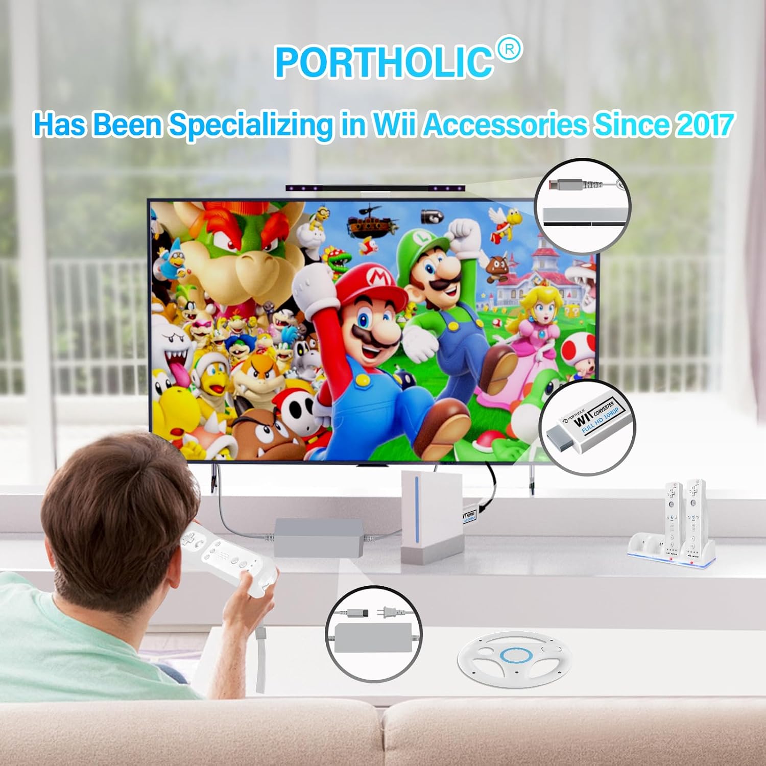 PORTHOLIC Wii to HDMI Converter 1080P for Full HD Device, Wii HDMI Adapter with 3,5mm Audio Jack&HDMI Output Compatible with Wii, Wii U, HDTV, Monitor-Supports All Wii Display Modes 720P, NTS - Image 5