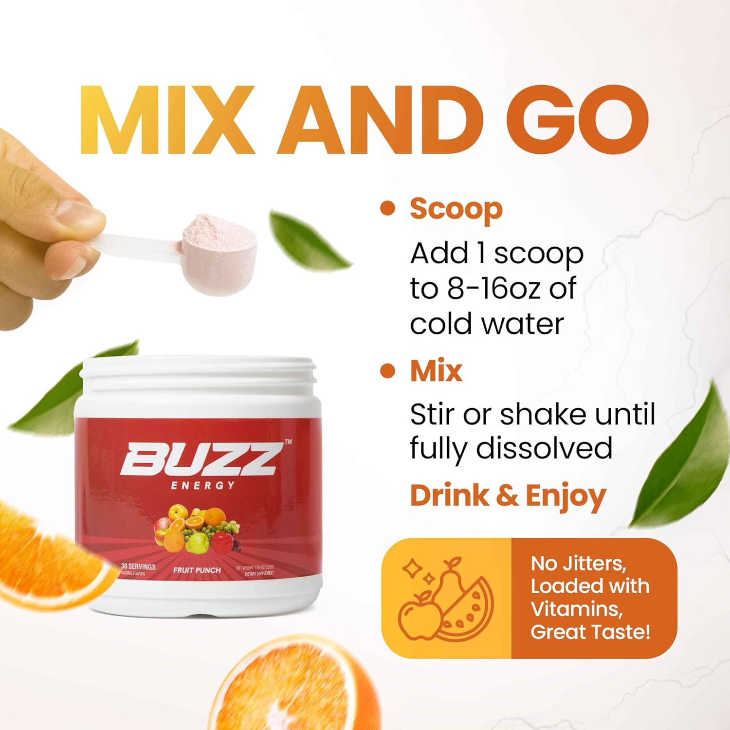 Morning Buzz Energy Drink Powder - Energy Boost Drink Mix - Sugar-Free Energy with Antioxidants - Morning Kickstart and Sports Nutrition Endurance Product - 30 Servings, Fruit Punch, 7.9 Ounces - Image 3