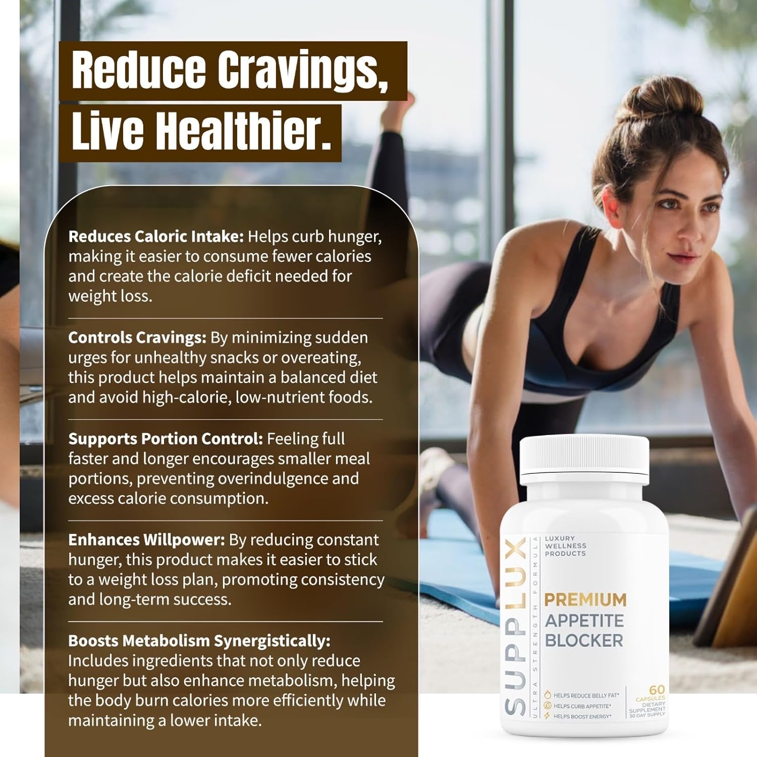 SuppLux | PREMIUM Appetite Suppressant Weight Loss Pills for Women | Belly Fat Burner, Carb Blocker, Energy Booster, Metabolsim Activating | Natural & Safe 3rd Party Tested - 60 Capsules - Image 3
