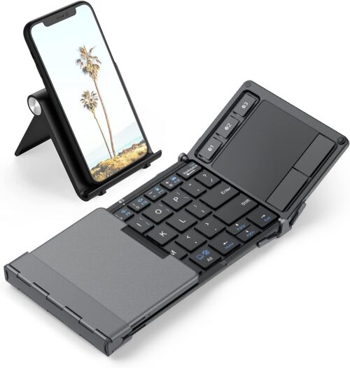 iClever Foldable Keyboard, BK08 Bluetooth Keyboard with Sensitive Touchpad, Multi Devices, Pocket-Sized Tri-Folding Portable Keyboard for iPad, iPhone, Smartphone, Laptop and Table