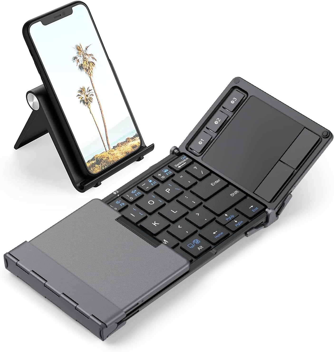 iClever Foldable Keyboard, BK08 Bluetooth Keyboard with Sensitive Touchpad, Multi Devices, Pocket-Sized Tri-Folding Portable Keyboard for iPad, iPhone, Smartphone, Laptop and Table