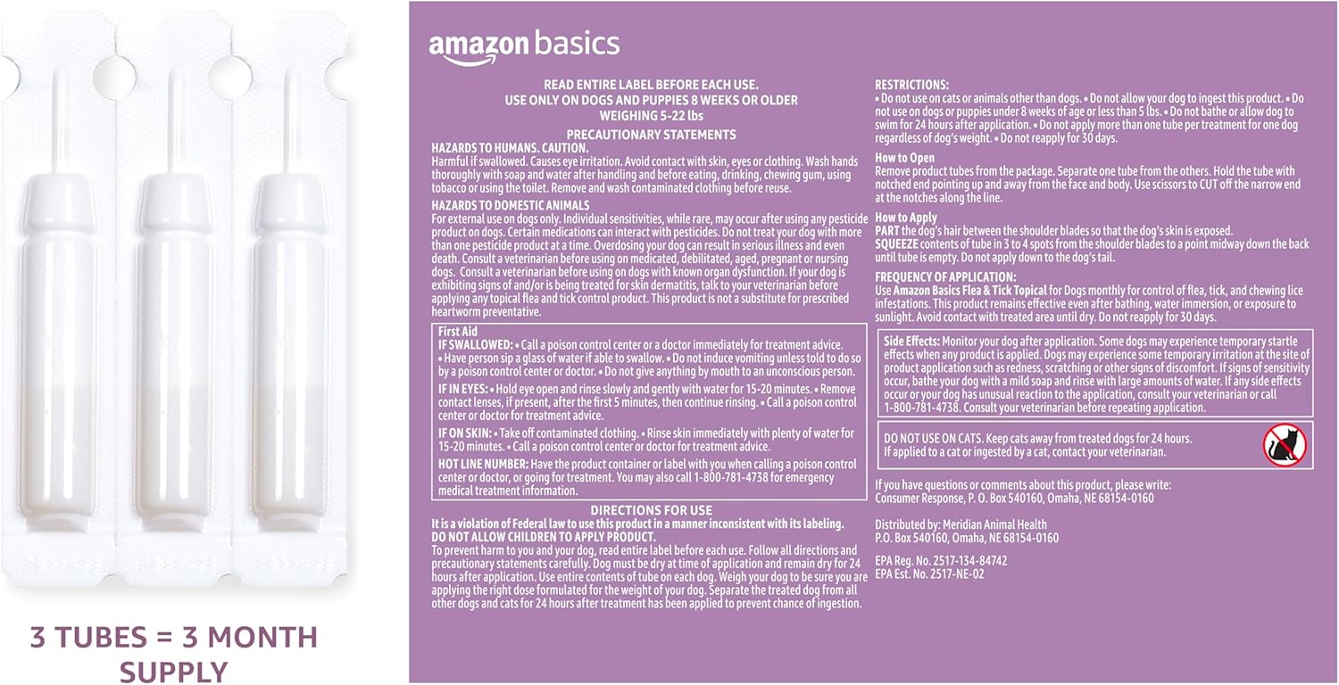 Amazon Basics Flea and Tick Topical Treatment for Large Dogs (45-88 pounds), Unscented, 3 Count (Previously Solimo) - Image 2
