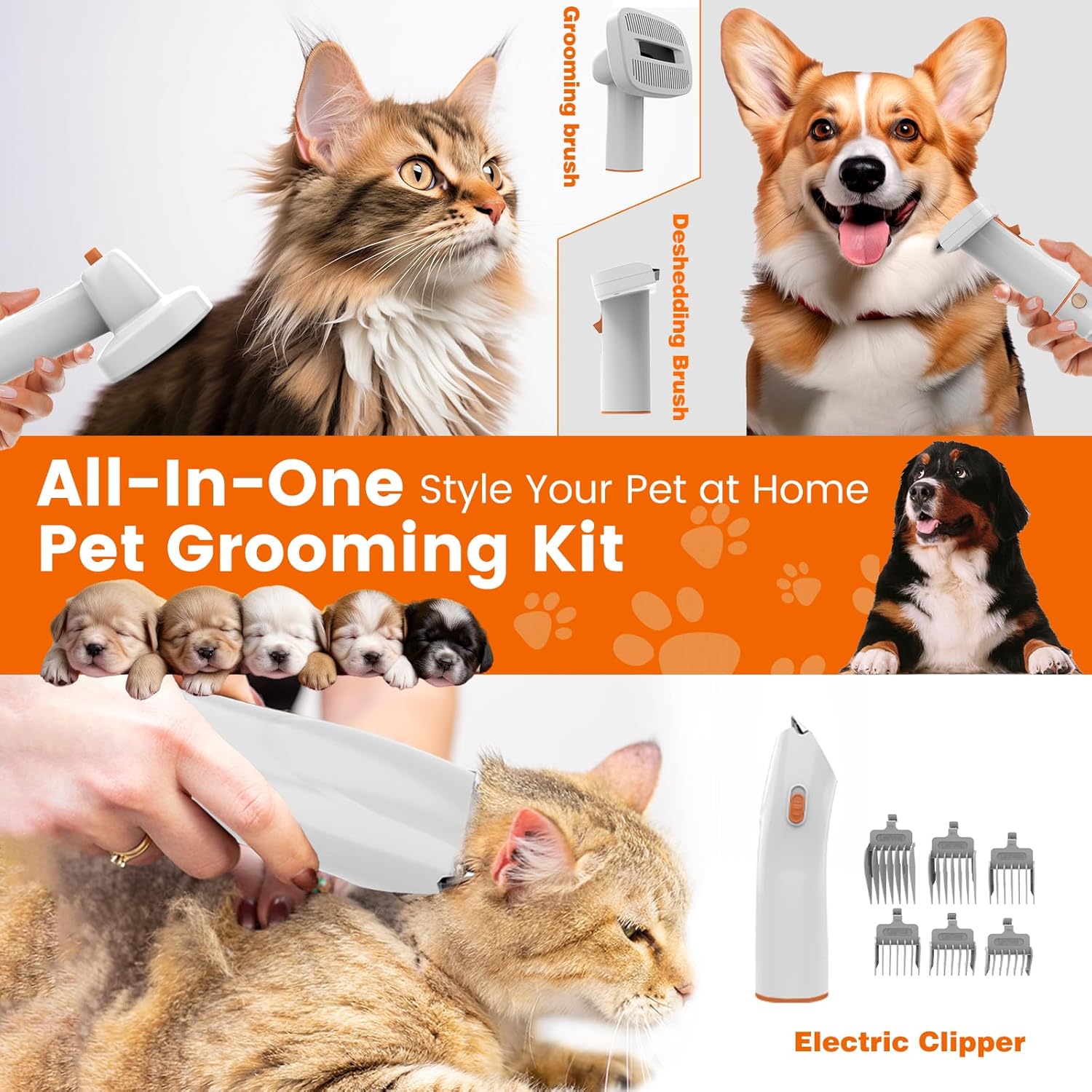 Dog Grooming Vacuum, Dog Grooming Kit with Pet Clippers, 12,000Pa Pet Hair Vacuum Pet Grooming Vacuum for Dogs, Dog Vacuum for Shedding Grooming, Low Noise Dog Shedding Brush Pet Vacuum, PG10 - Image 3