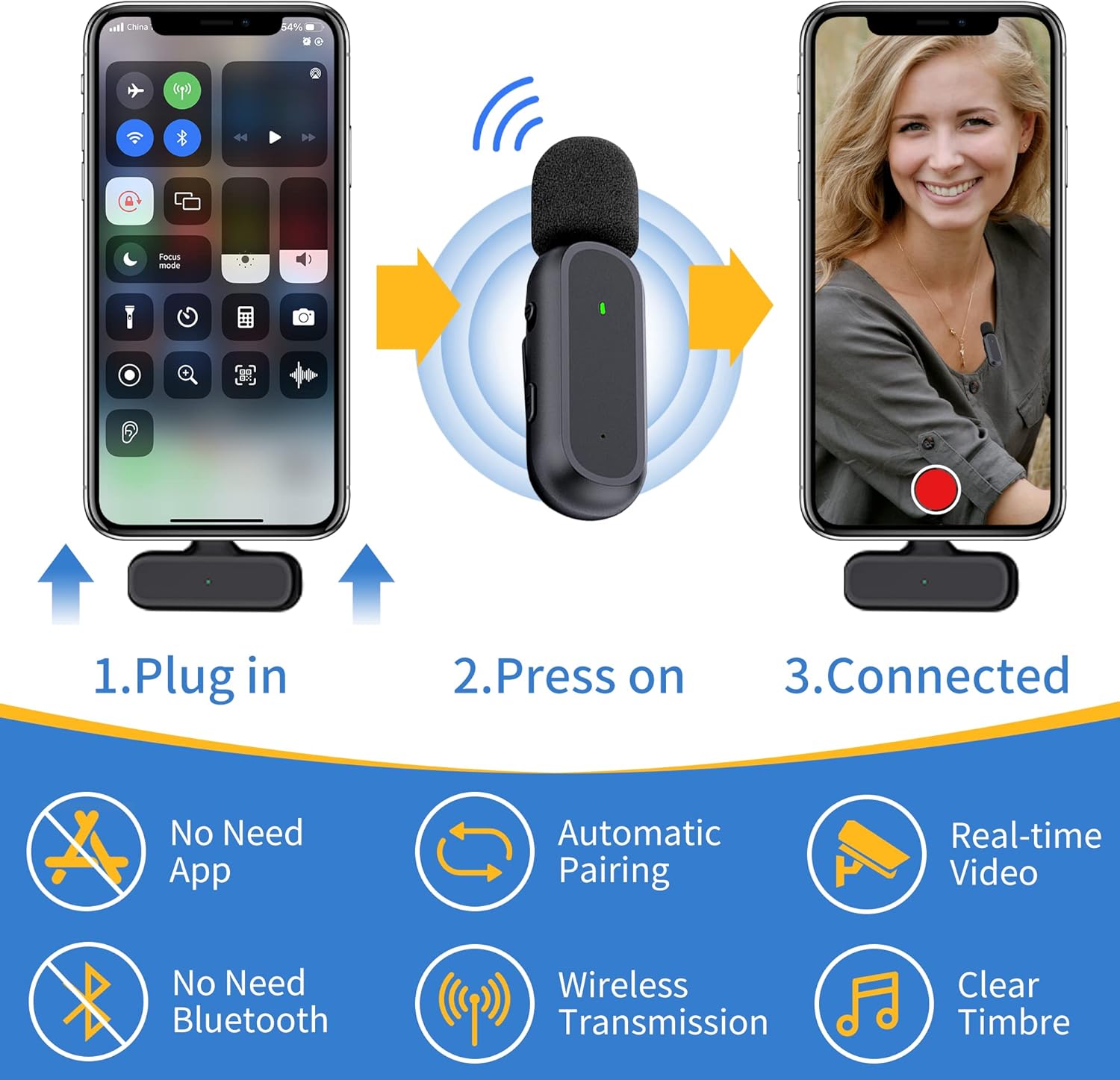 2 Pack Professional Wireless Lavalier Microphone for Android, iPhone iPad with Adapter Included Noise Reduction Plug-Play Clip on Lapel Mic for YouTube, Recording, Vlog, Facebook Live Streaming - Image 2