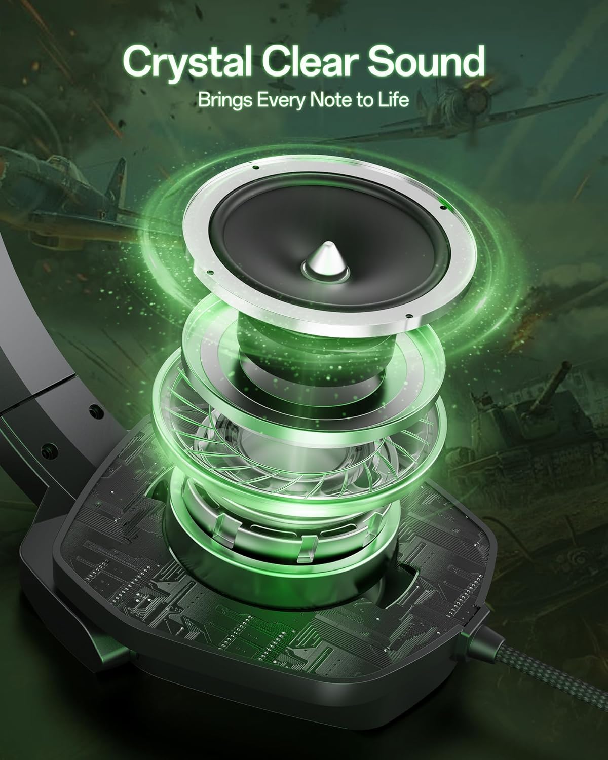 NUBWO N16 Gaming Headset for Xbox, PS5, PS4, PC, NS, Mac - Over Ear Headphones with Microphone, Stereo Sound, Wired Xbox Headet with 3.5mm Audio Jack (Black Green) - Image 3