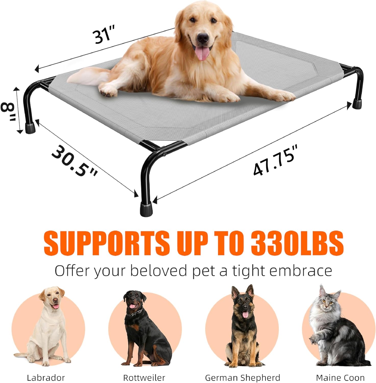 Simple Trending Dog Bed Raised for Extra Large Dog, Waterproof XL Pet Cot, Breathable Big Dog Bed Load 400lb, Grey - Image 7