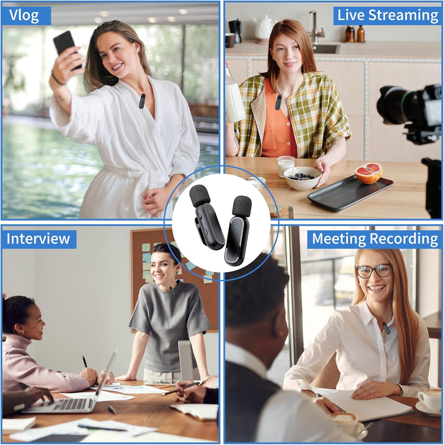 2 Pack Professional Wireless Lavalier Microphone for Android, iPhone iPad with Adapter Included Noise Reduction Plug-Play Clip on Lapel Mic for YouTube, Recording, Vlog, Facebook Live Streaming - Image 7