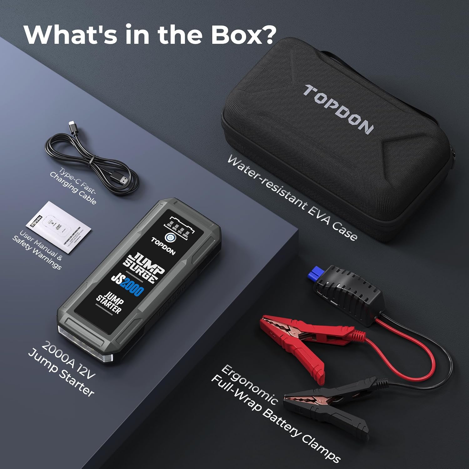 Car Battery Jump Starter, TOPDON 2000A Peak Battery Jump Starter for Up to 8L Gas/6L Diesel Engines, 12V Portable Battery Booster Jump Starter Pack with Jumper Cables and EVA Protection Case - Image 8
