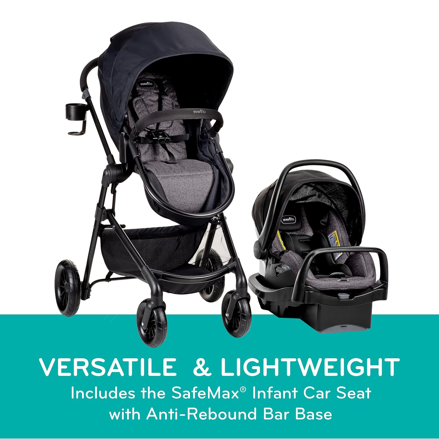 Evenflo Pivot Modular Travel System with LiteMax Infant Car Seat with Anti-Rebound Bar (Casual Gray) - Image 7