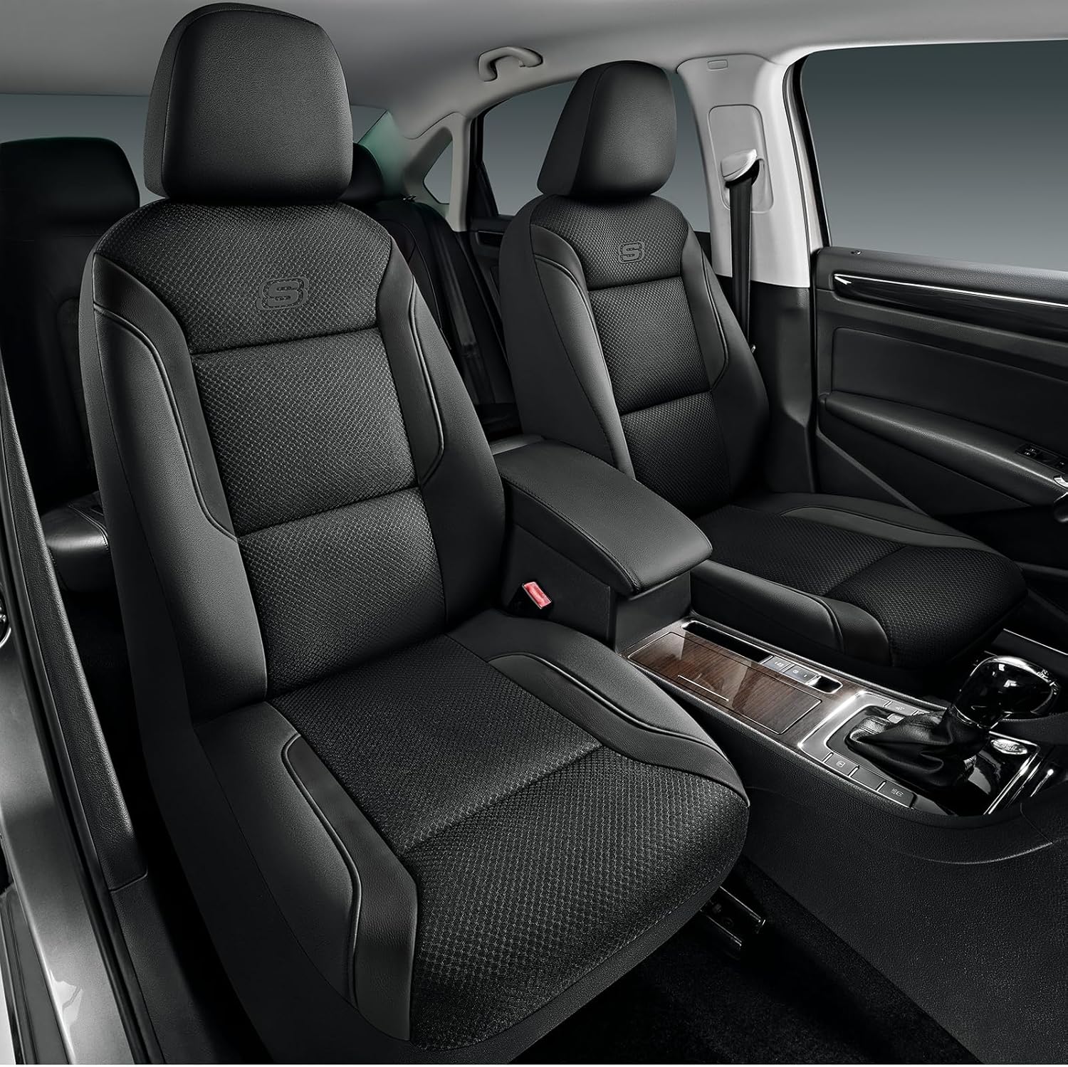 Skechers Memory Foam Leather Car Seat Covers, Air Cool Mesh Thick Seat Covers, Two Front car seat Protector, Airbag Compatible, Automotive Comfort Protection for Most Cars, Vans, Trucks, SUV (Black)