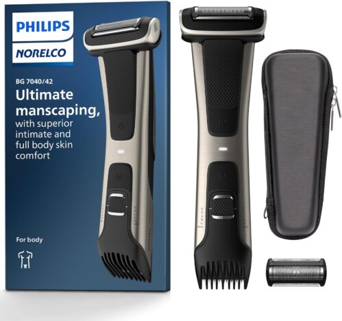 Philips Bodygroom 7000 Series, Showerproof Groin and Body Trimmer for Men, Precise Body Grooming, Adjustable Comb, Safe Even Below The Belt, 80 Min. Runtime, Model BG7040/42