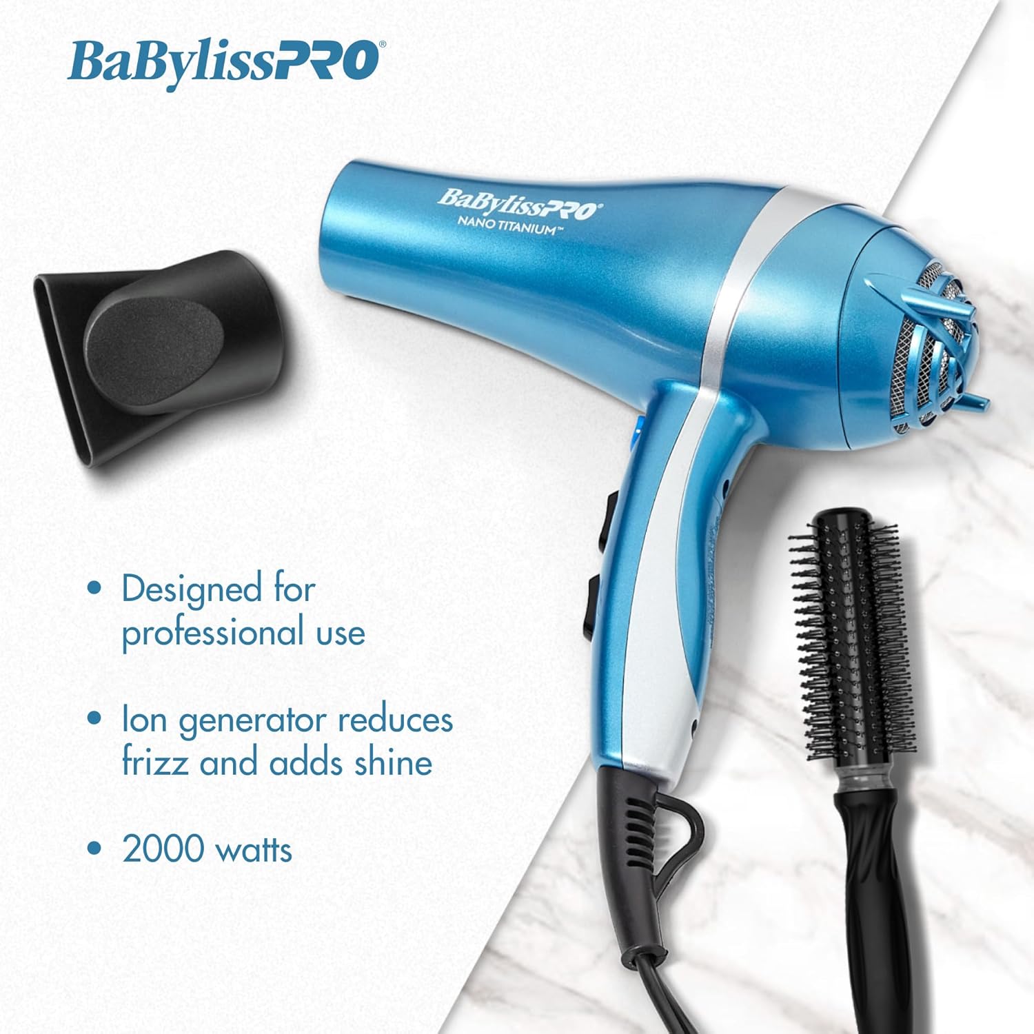 BaBylissPRO Hair Dryer, Nano Titanium 2000-Watt Blow Dryer, Professional/Ionic - Image 3