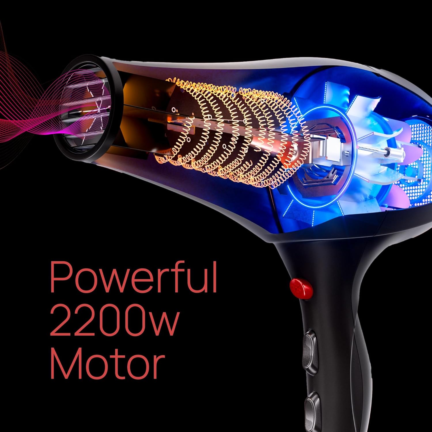 Professional Ionic Hair Dryer for Salon - 2200W Powerful Blow Dryer - Lightweight Travel for Normal & Curly Hair Includes Volume Styling Nozzle - Image 6