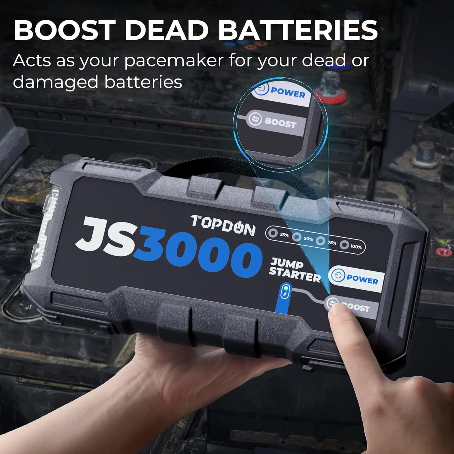 JS3000 12V 3000A Battery Booster Jump Starter Pack for Up to 9L Gas/ 7L Diesel Engines, Portable Car Battery Charger with Handle Jumper Cable and EVA Protection Case - Image 6