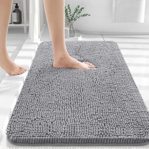 OLANLY Bathroom Rugs 30×20, Extra Soft Absorbent Chenille Bath Rugs, Rubber Backing Quick Dry, Machine Washable Bath Mats for Bathroom Floor, Tub and Shower, Home Decor Accessories, Grey