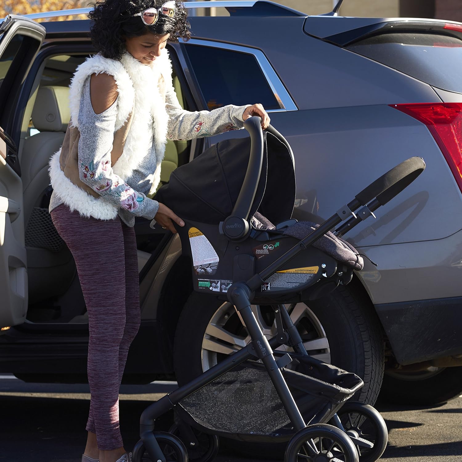 Evenflo Pivot Modular Travel System with LiteMax Infant Car Seat with Anti-Rebound Bar (Casual Gray) - Image 2
